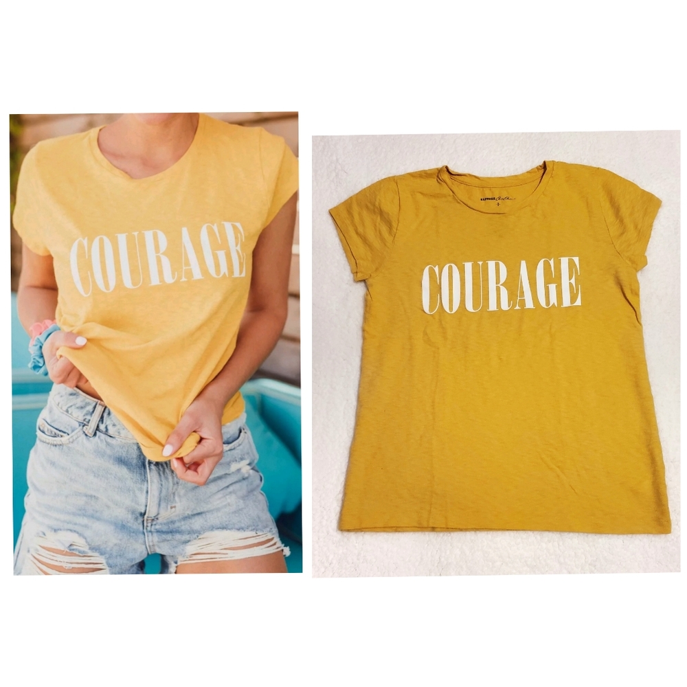 Express One Eleven Women's Yellow Courage Graphic Tee Small Petite